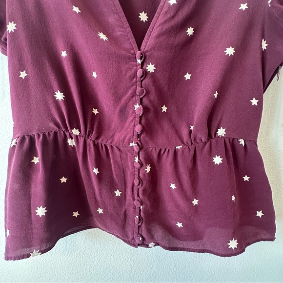 Madewell Silk Belle Star Mix Burgundy Button Top - Picture 5 of 9